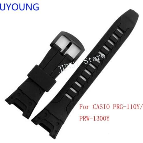 UYOUNG Watchband For Casio PRG-110Y/PRW-1300Y Watch bands Black Silicone Rubber Strap For men Bracelet