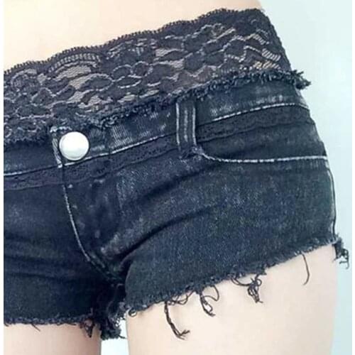 Sexy Women jeans denim shorts Summer denim cotton Lace Splicing Ladies Skinny super short jeans
