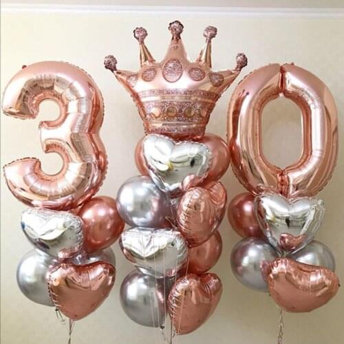 Crown balloons 30th 18th number ballons birthday party decorations 40 inch digital heart helium globos baby shower decorations