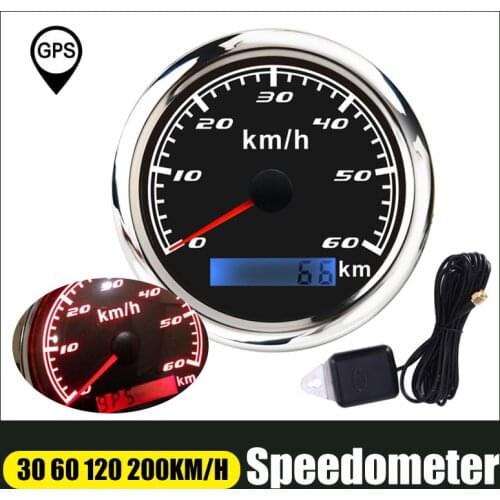 85mm GPS Speedometer Gauge 30 60 120 200 KM/H Odometer for Marine Motorcycle Boat Car ATV Truck With Red Backlight