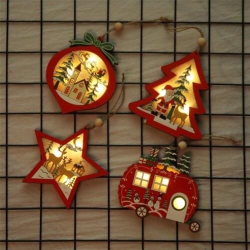 28 pcs Christmas Tree Hanging Ornaments Wooden Glittery Pendant Hanging Xmas Decoration Chalet Pendant LED Light Hanging Decor