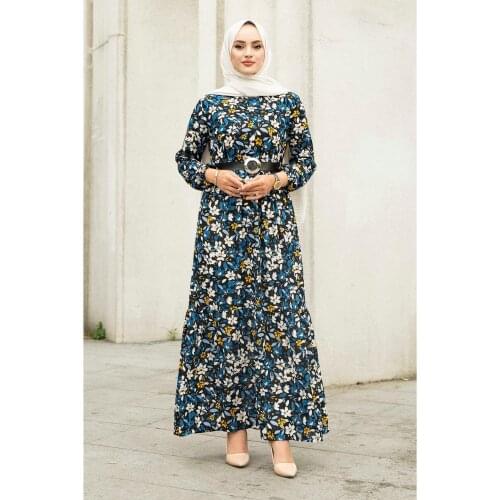Belted Floral Pattern Dress muslim dress women african dresses for women abaya kaftan long dress formal dress formal dress abaya