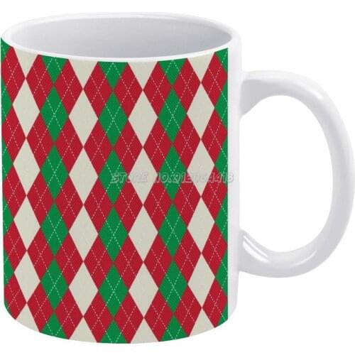 Plaid ? Coffee Mugs 330ml Creative Travel Mug and Cup Office Drinkware Mugs Tazza Xmas Holidays Holidaze Green Red Cream Pattern