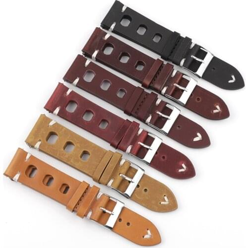 Vintage Watch Strap Porous Breathable Leather Strap Red Black Brown 18/20/22/24mm Quick Release Watch Band Wistband Bracelets