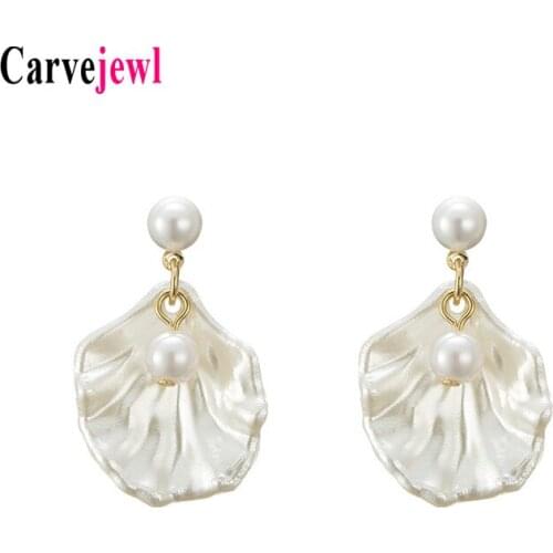 Carvejewl Drop dangle earrings Ethnic shell pendant imitation pearl earrings for women girl fashion jewelry new Korean earrings