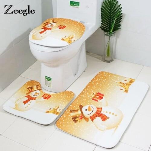 Zeegle Christmas Bathroom Mat Bath Rug Set 3pcs Europe Joyous Bath Mat Anti Slip Shower Room Mat Toilet Floor Mat Sets