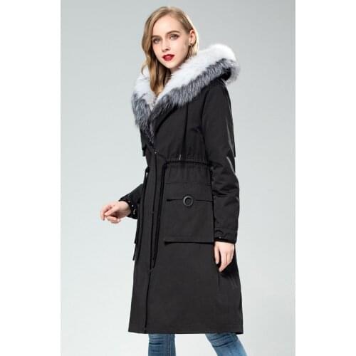 Fur Real Parka Natural Rabbit Fur Liner Long Coats Winter Jacket Women Fox Fur Collar Warm Overcoat Parkas Mujer 2020 MY s