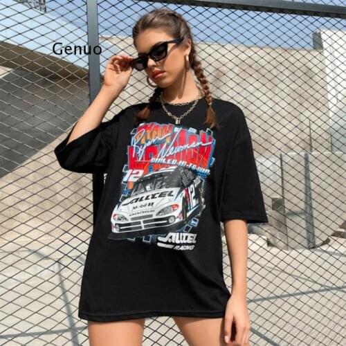2021 Summer Tees Large Size Womens Car Printing Black Large Size Short Sleeve T-Shirt for Female Tops