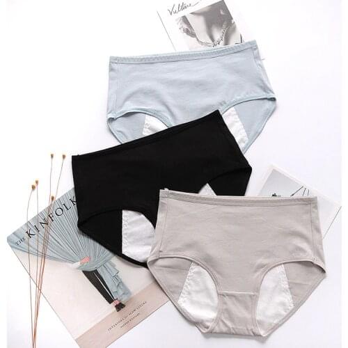 Women Cotton Physiological Period Leak Proof Menstrual Panties Middle Waist Breathable Seamless Female Underwear Solid Breifs