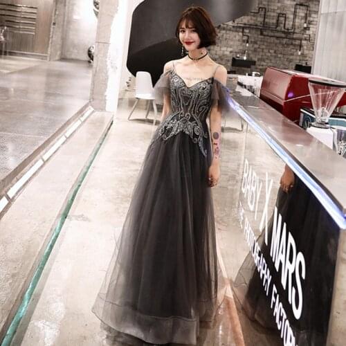 Sexy banquet evening dress female gradient word shoulder formal occasion dress skirt student graduation day dress Chinese skirt