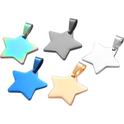 10 pcs Wholesale Dog Tag Star Shape 5 Colors Unisex Stainless Steel Stamping Blank ID Dog Tags Pendant Necklace ID Jewelry 24x25