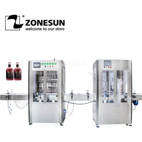 ZONESUN Full Automatic Liquid Filling And Cork Pressing Capping Machine 6 Head Essential Oil With Dust Cover Production Line
