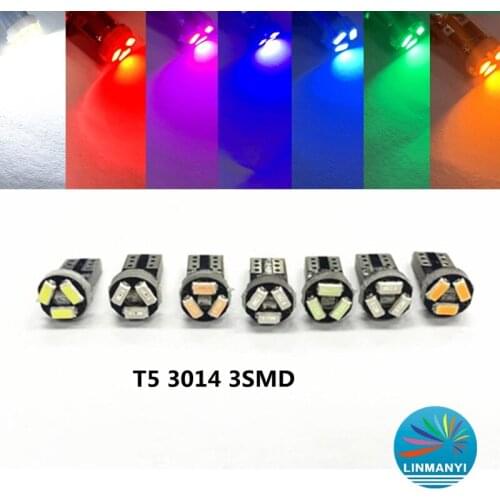 10pcs t5 led Instrument Light w3w auto car Instrument panel lamp 3528 3smd indicator dashboard Signal Bulb 12v white blue