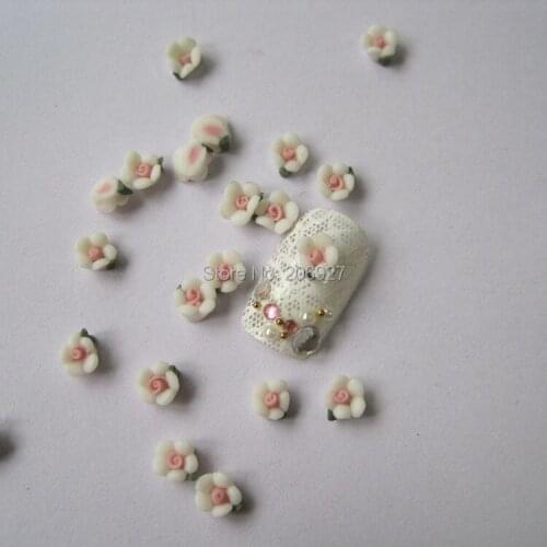 CF1-1 30pcs Cute Ceramic White Flower Shape Nail Art Decoration Outlooking