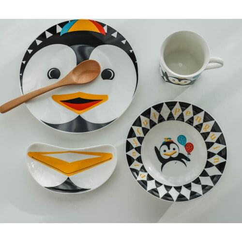 4pcs Personalized Childrens Dinner Plate Penguin Set Household Plate Cup Cute Penguin Handy Gift dinnerware set plates HP91503