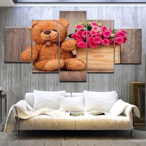 5 Panel/pieces HD Print Happy Teddy Bear lovely wall posters Print On Canvas Art Painting For home living room decoration