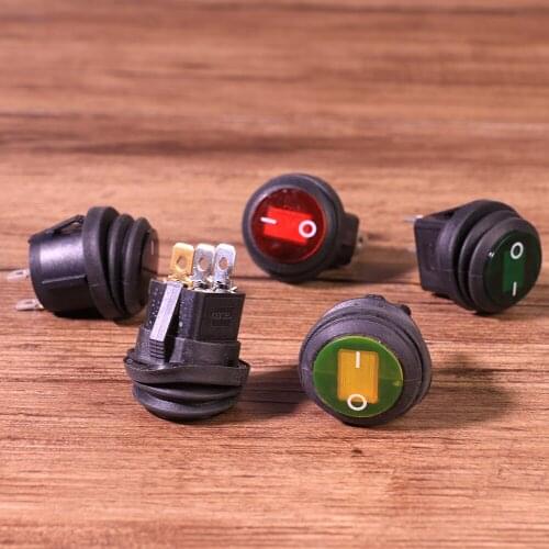 5Pcs 3Pins ON-OFF Rocker Switch Way Position Red Light Round Plastic Rocker Boat Switch