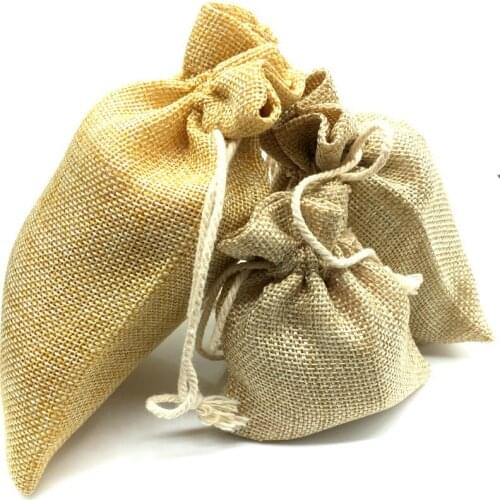 50pcs 11x16cm Yellow Linen Bundle Mouth Drawstring Jewelry Bags Christmas gift bags
