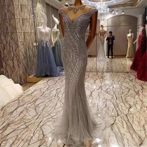 Sparkly Rhinestone Great Gatsby Prom Dresses Abendkleider 2017 Extreme Luxury Mermaid Evening Gowns Silver Crystal Formal Dress