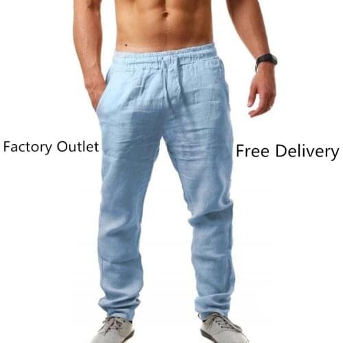 2021New Mens Cotton Linen Pants Male Summer Breathable Solid Color Linen Trousers Fitness Streetwear S-3XL