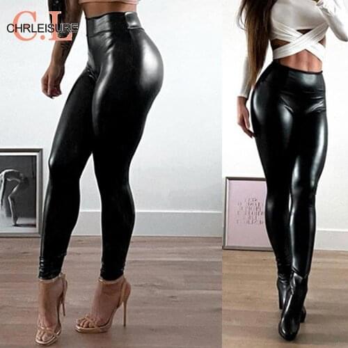 Black PU Leather Woman Leggings High Waist Skinny Push Up Leggings Sexy Elastic Trousers Stretch Ankle-length Legging