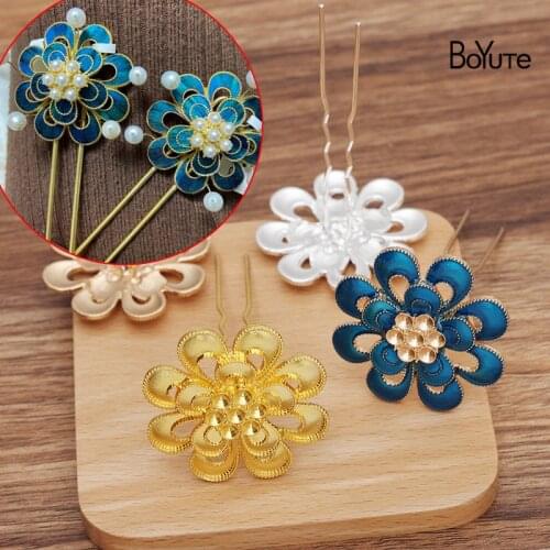 BoYuTe (5 Pieces/Lot) 44.5MM Alloy Flower Hairpin Hair Fork Materials Diy Antique Chinese Clothing Accessories