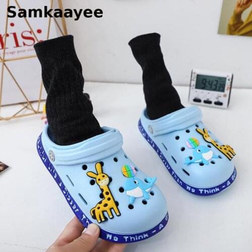 0-18Y Kids Mules Clogs Summer Girls Boys Sandals Cartoon Giraffe Slippers Flat Beach Children Non-Slip Dolphins Garden Shoes Y16