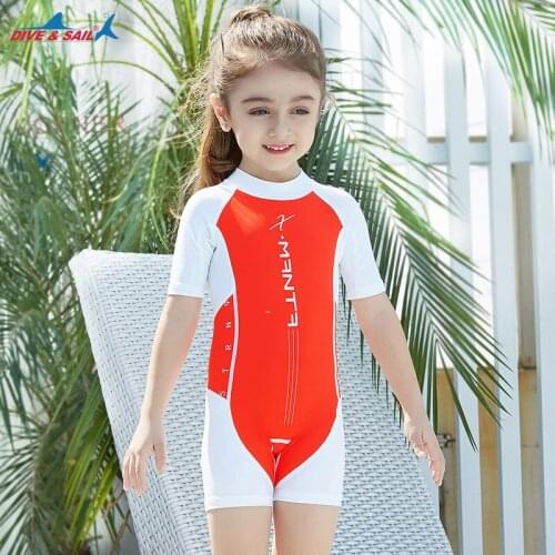 DIVE&SAIL Kids' One-piece Swimsuits Swimwear Short Sleeve Water Sports Clothes Quick-dry Rushguard Anti-UV Beachwear Back Zipper