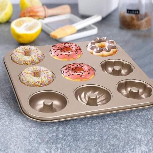 Donut Baking Pan Non-stick Heat-resistant Carbon Steel 9-cavity Reusable Cake Mold for Home