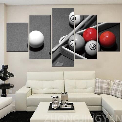 Canvas HD Prints Poster Billiards Wall Artwork Home Decoration Indoor Sports Painting Modular 5 Panel Pictures For Living Room