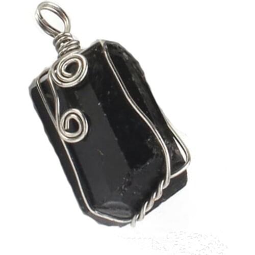 KFT Natural Irregular Black Tourmaline Reiki Raw Chakra Healing Crystal Energy Stone Pendant Wire Wrapped Jewelry