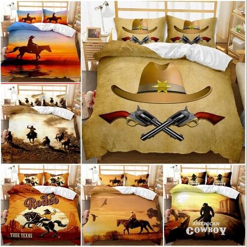 Western Cowboy Map Customizable Three-piece 3D Printing Two-piece Bedding Duvet Cover Suitable For Children And Adults