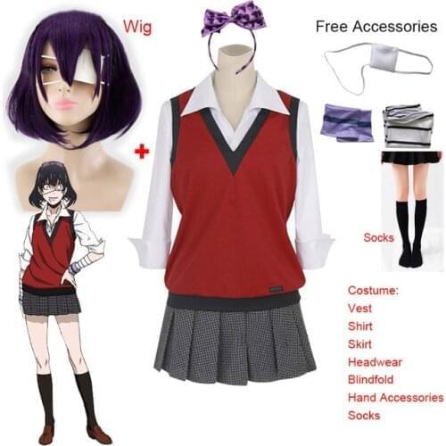2021 Ikishima Midari Cosplay Costume Kakegurui Compulsive Gambler Wigs Free Accessories JK Uniform Schoolgirl Anime School Suit