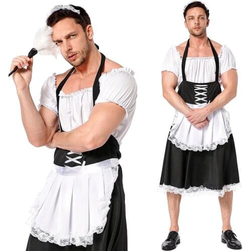 French Maid for Men Sexy Sling Dress Sets Uniform Butler Cosplay Costume