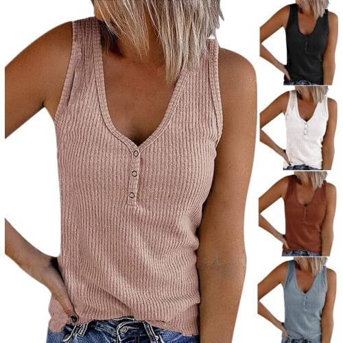 Womens Tanks Tops Sleeveless V-Neck Button-Down Casual Shirt Vest Solid Color Seamless Sports Clothes 2021 Summer