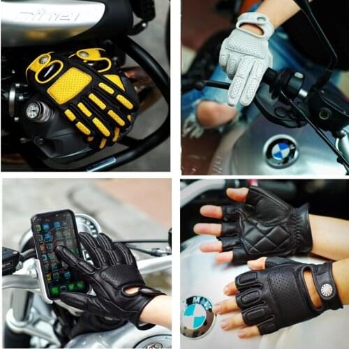New Genuine Leather Motorcycle Gloves Racing Gloves Motocross Gloves guantes moto Mens Retro Buckskin MotoHalf-finger gloves