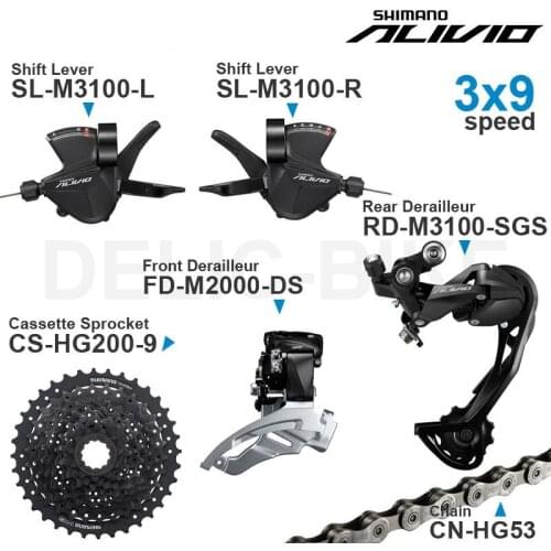 SHIMANO ALIVIO M3100 3x9v Groupset with 3x9 speed Shifter REAR and M2000 Front DERAILLEUR HG200 Cassette Sprocket COG Chains