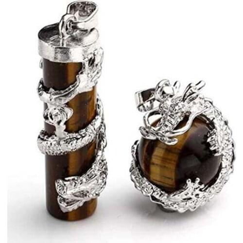 Natural Jewelry Set Totem Dragon Wrap Natural Stone Pendant Lover Couple Necklace Women Men Pendulum Charm Female Gems Jewellery