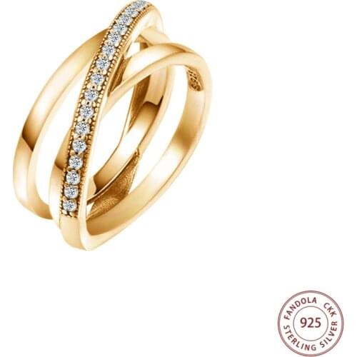 2021 New 925 Sterling Silver Shine Crossover Pave Triple Band Rings for Women Wedding Engagement Ring Fashion Jewelry Gift Bague