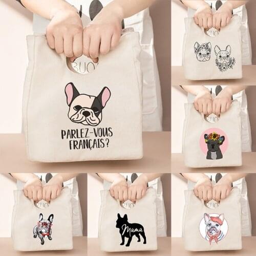 New French Bulldog Printed Insulated Lunch Bags Picnic Portable Keep Food Safe Warm Pouch Totes Thermal Cooler Bento Box School