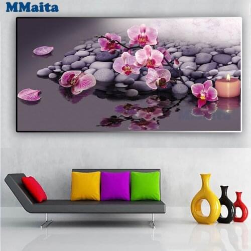 Orchid stones candle zen 3d Embroidery DIY Diamond Painting Cross Stitch Kits full square。round Diamond Mosaic 5 d large gGG5295