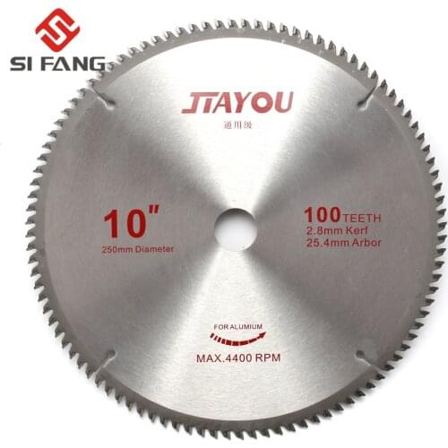 SI FANG 100Teeth 250mm General Purpose Carbide Alloy Circular Saw Blade Hole 25.4m(1inch) for Cutting Wood and Aluminum Metal