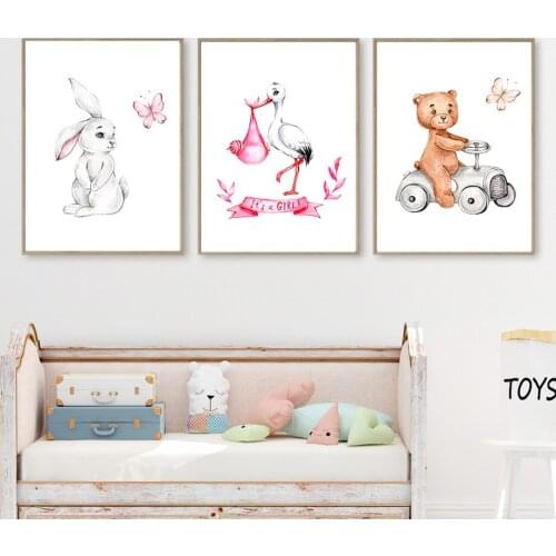 Rainbow Bear Bunny Bee Toucan Pelican Wall Art Canvas Painting Nordic Posters And Prints Wall Pictures Kids Kawaii Room Decor