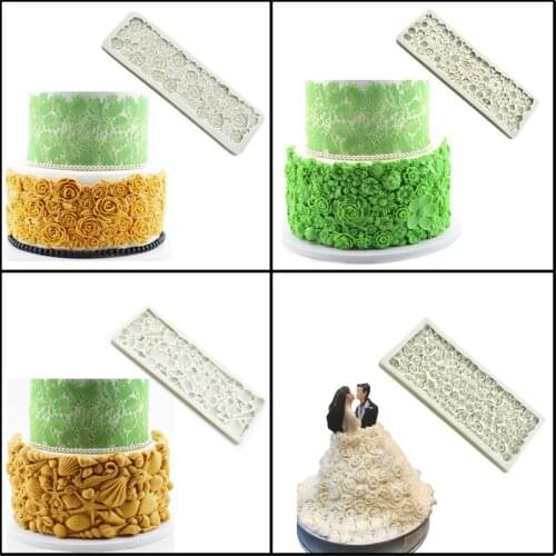 SHENHONG Flower Silicone Fondant Cake Mold Paste Sugar Craft Mould Rose Petal Conch Shell Pattern Wedding Pastry Border Decorate