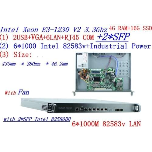 Broadband Services Router Firewall with 2*SFP 6* 82583v Gigabit lan Inte QuadCore Xeon E3-1230 V2 3.3G 4G RAM 16G SSD