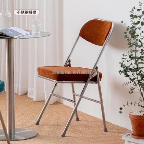 Nordic retro folding dining chair home creative medieval homestay style corduroy back chair clothing store photo chair