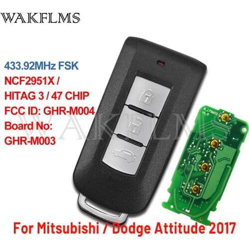 For Mitsubishi Dodge Attitude 2017 2018 2019 2020 Smart Key Car key with emergency key 433.92MHz FSK 47 CHIP M004