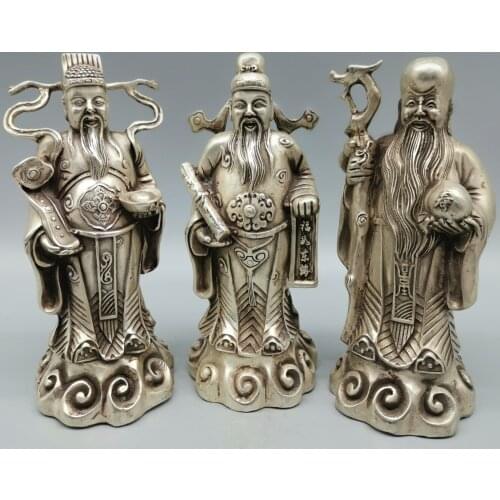 Collect China Fine Workmanship Cupronickel Auspicious Happiness Position And Longevity 3 Celestial Being Sculpture Metal Crafts