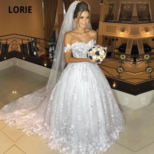 LORIE Ball Gown Wedding Dresses Off Shoulder 3D Lace Arabic Elegant Wedding Gown Custom Made Luxury Bridal Dress vestido novia