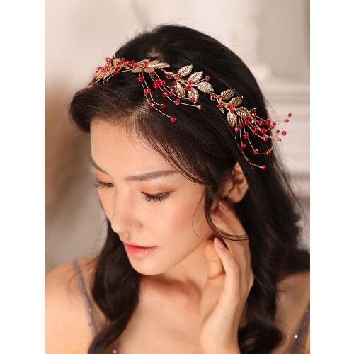 Vintage Gold Red Crystal Wedding headband Handmade tiara wedding bride to be headpieces Women Hair Jewelry